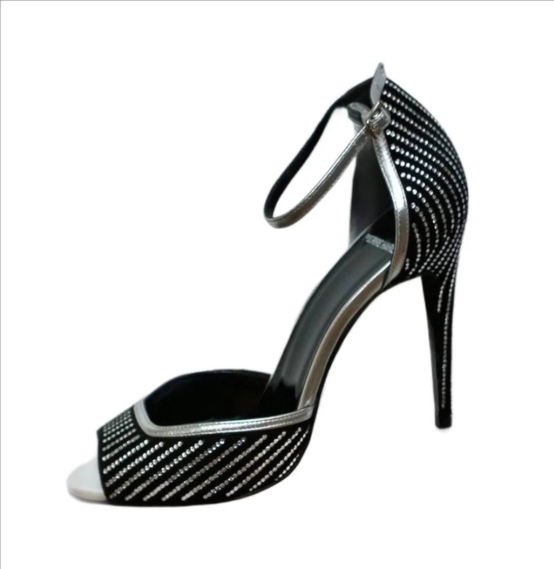 Pierre Hardy Black Suede Strass Heels Ankle Strap Sandals