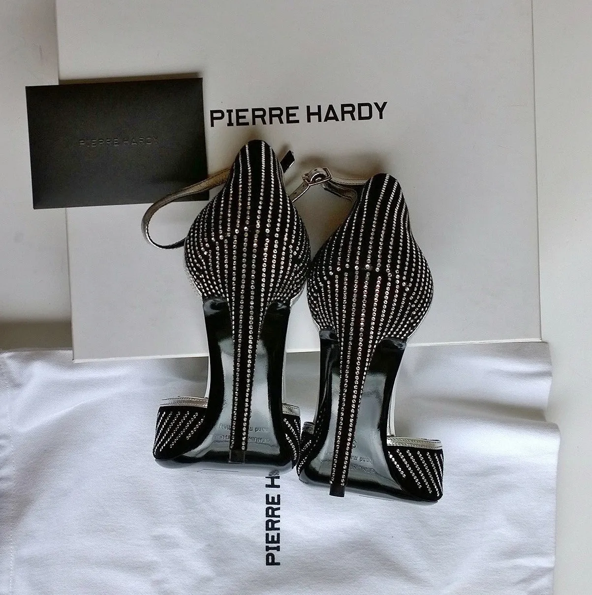 Pierre Hardy Black Suede Strass Heels Ankle Strap Sandals