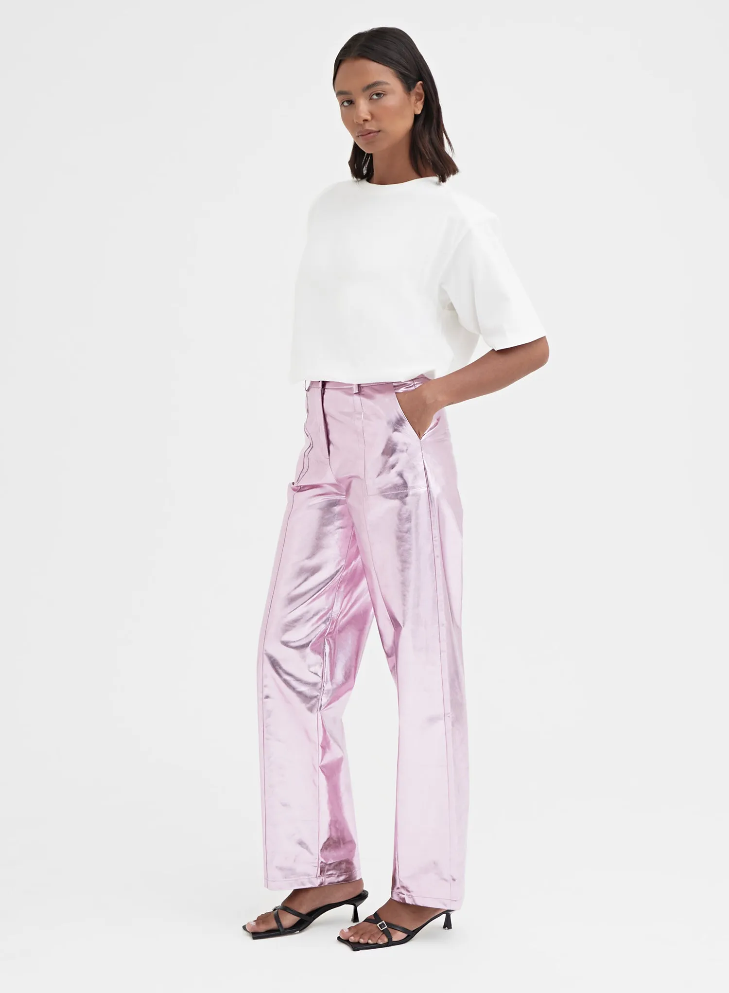 Pink Metallic Faux Leather Trouser - Zelda