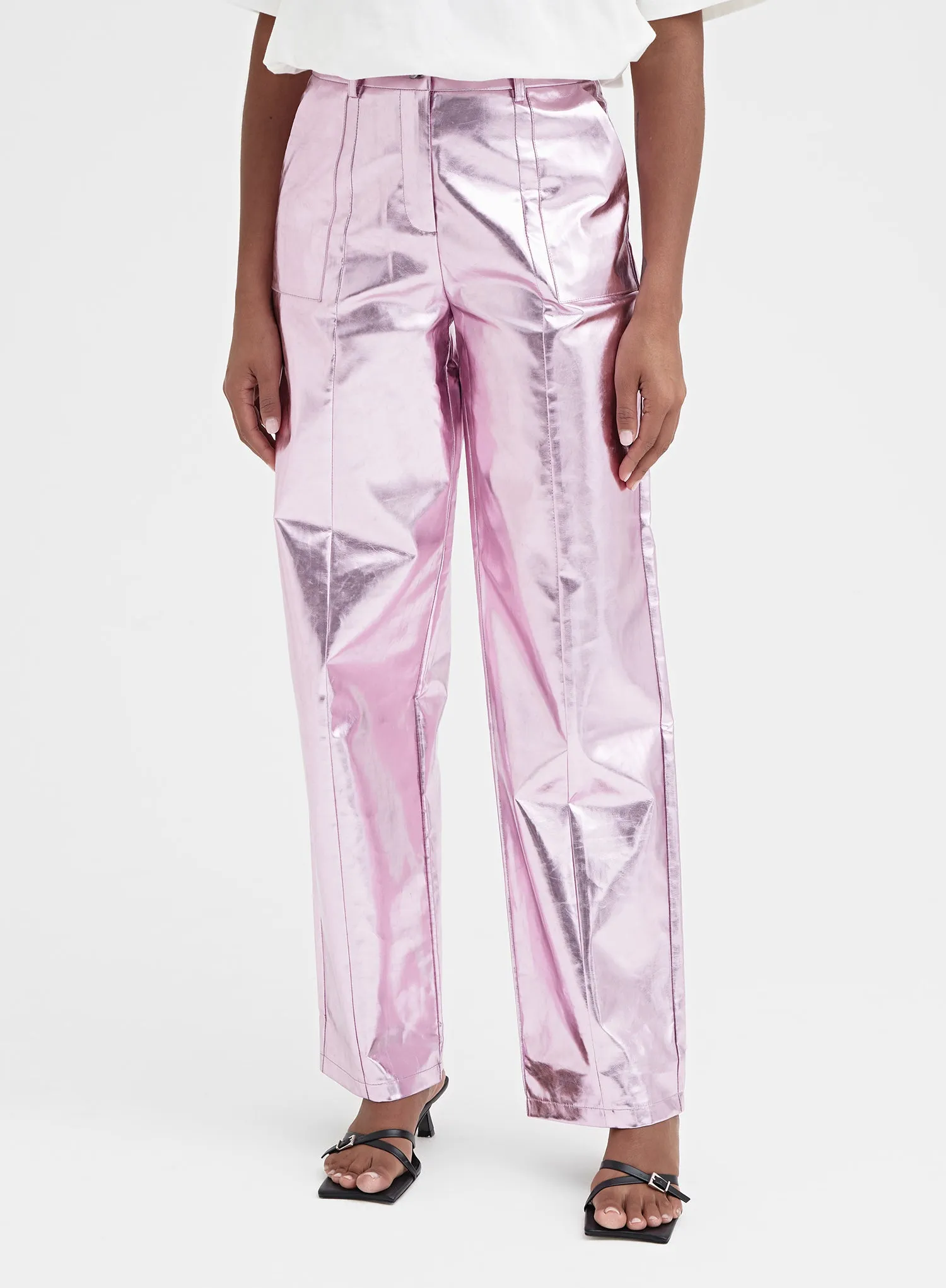 Pink Metallic Faux Leather Trouser - Zelda