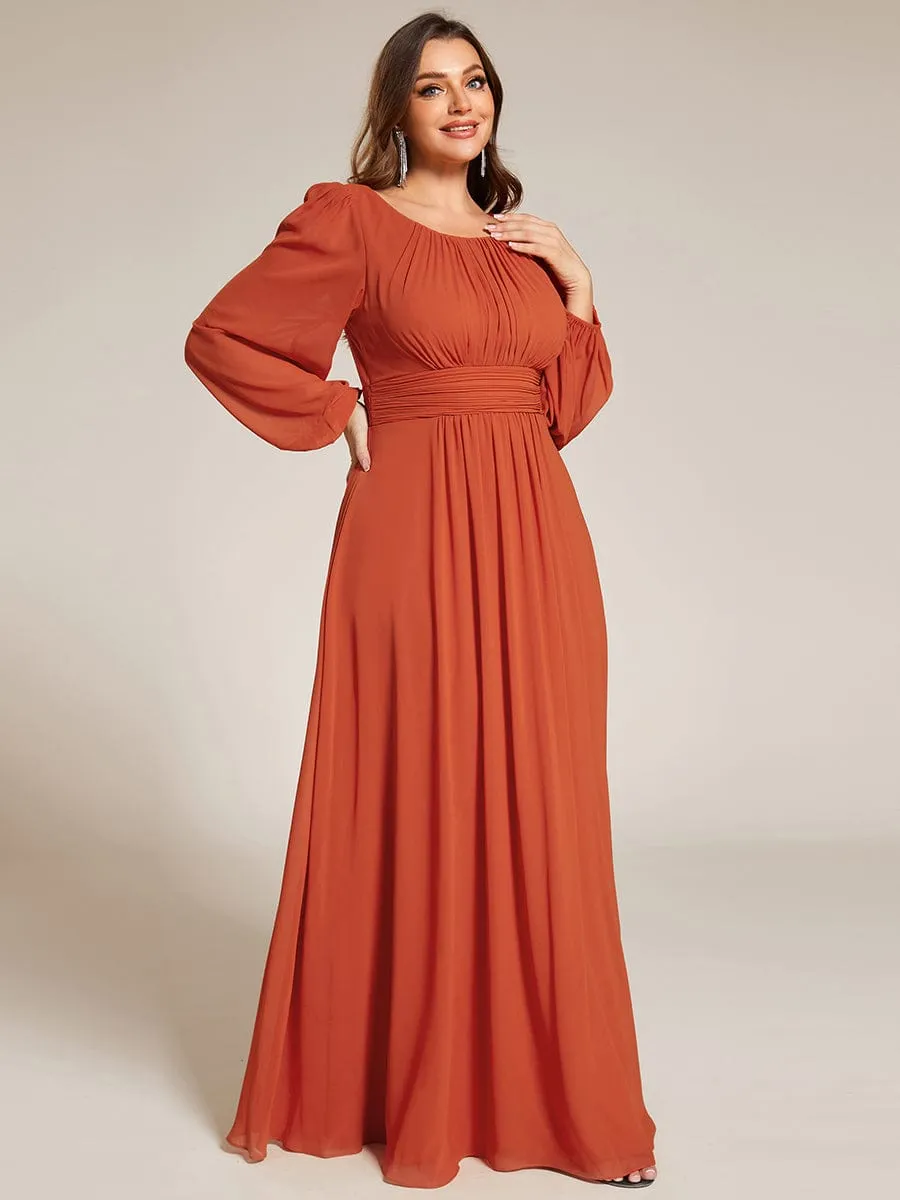 Plus Size See-Through Puff Sleeve Chiffon Mother Dress