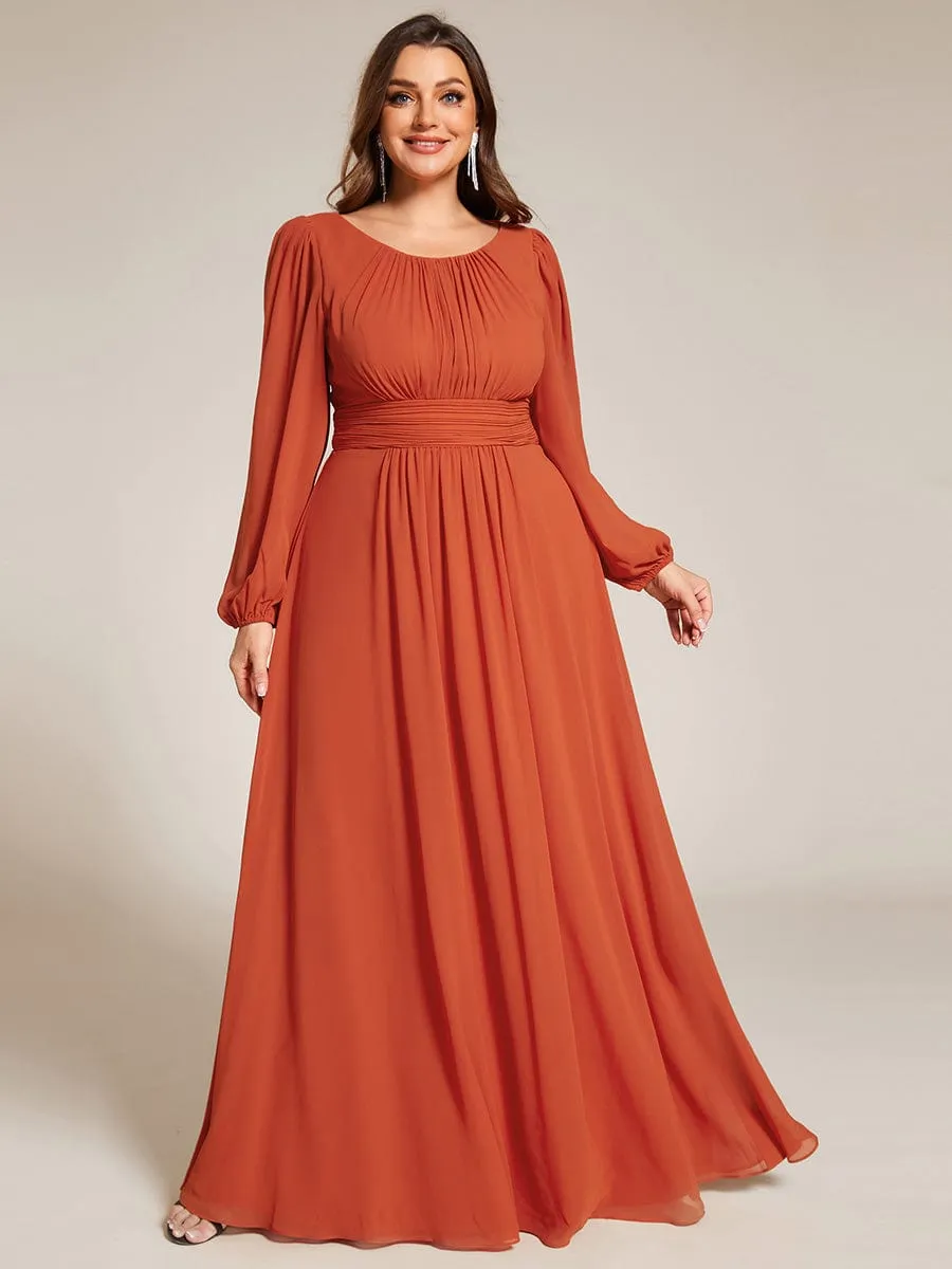 Plus Size See-Through Puff Sleeve Chiffon Mother Dress