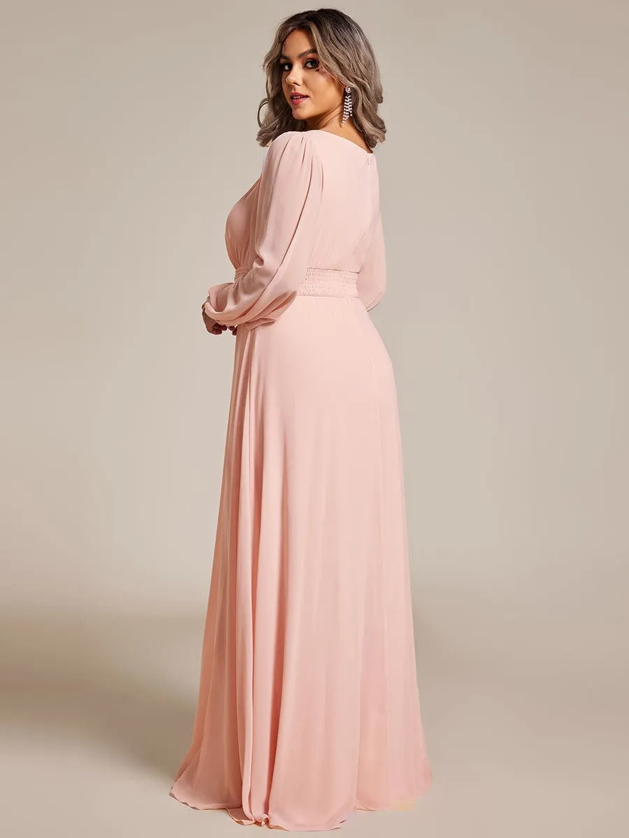 Plus Size See-Through Puff Sleeve Chiffon Mother Dress