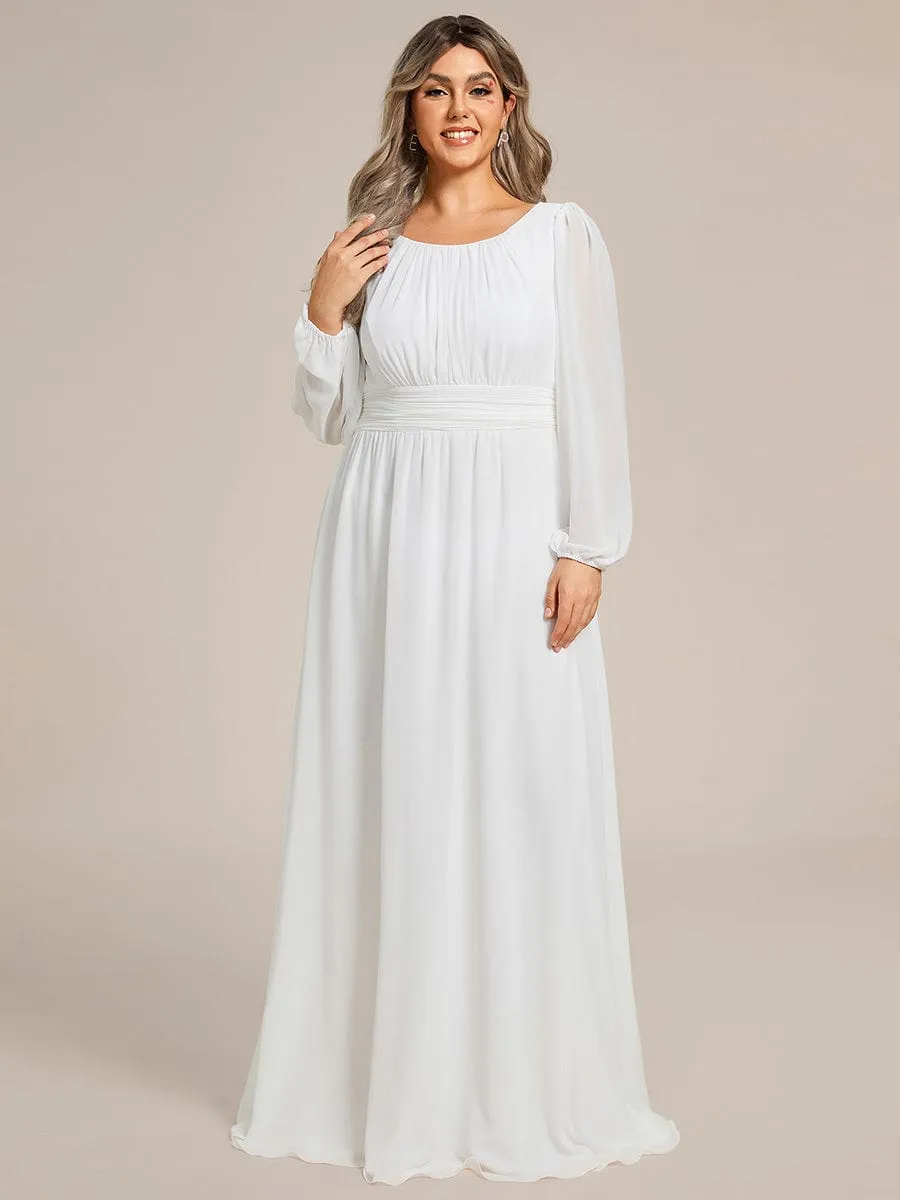 Plus Size See-Through Puff Sleeve Chiffon Mother Dress