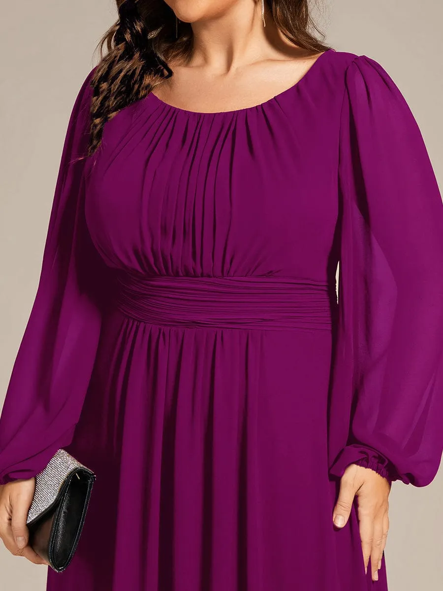 Plus Size See-Through Puff Sleeve Chiffon Mother Dress