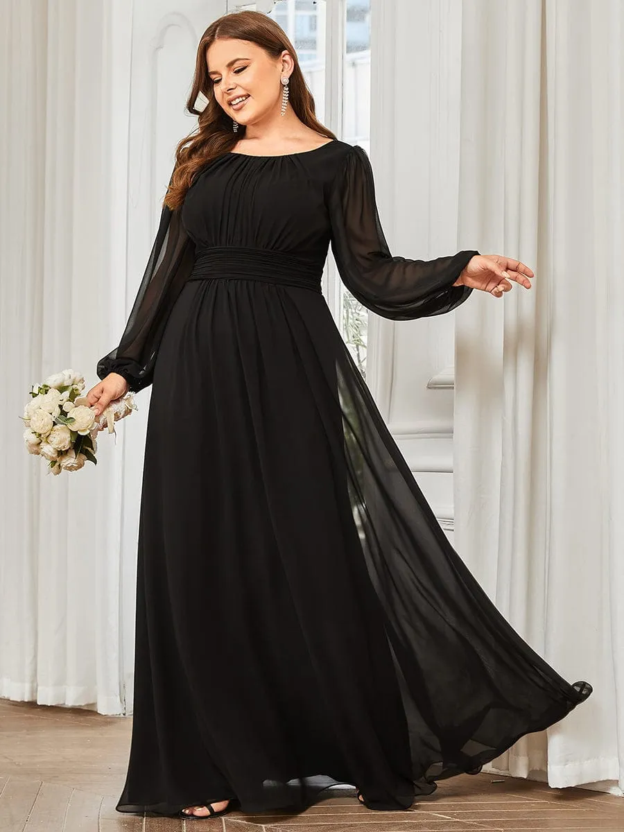 Plus Size See-Through Puff Sleeve Chiffon Mother Dress