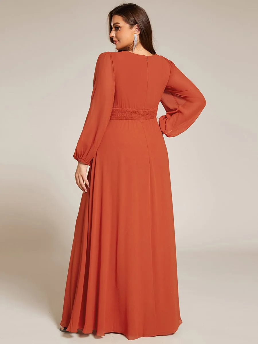 Plus Size See-Through Puff Sleeve Chiffon Mother Dress