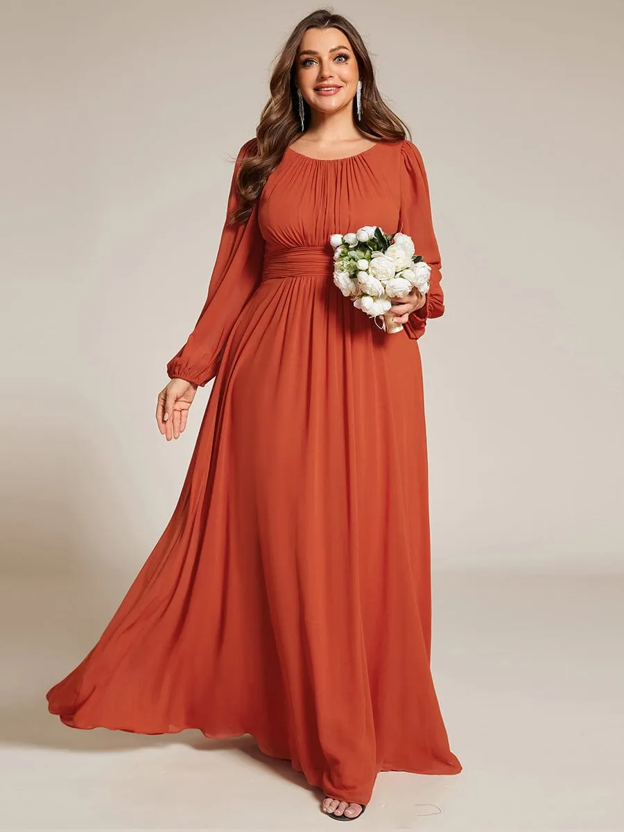 Plus Size See-Through Puff Sleeve Chiffon Mother Dress