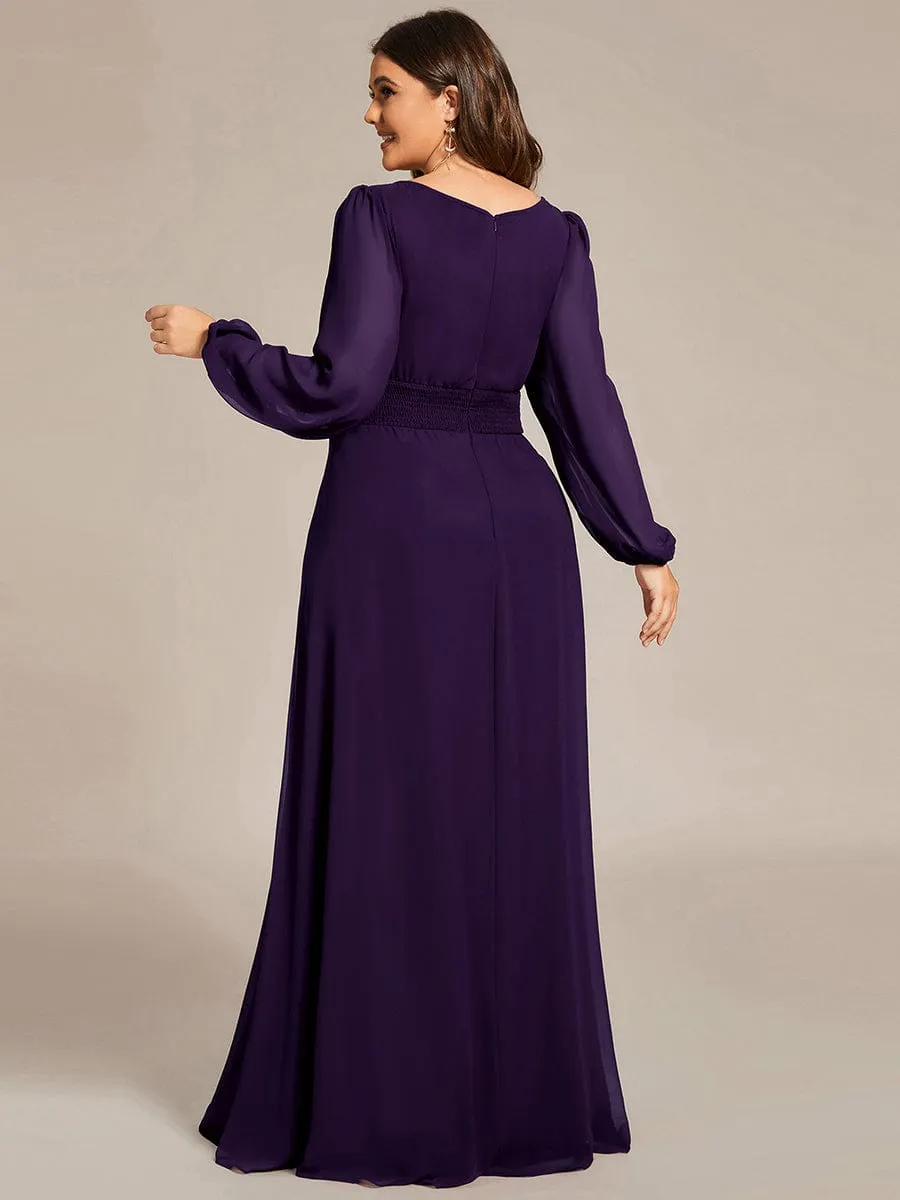 Plus Size See-Through Puff Sleeve Chiffon Mother Dress