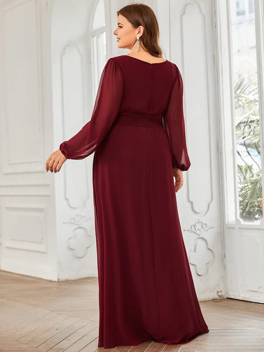 Plus Size See-Through Puff Sleeve Chiffon Mother Dress