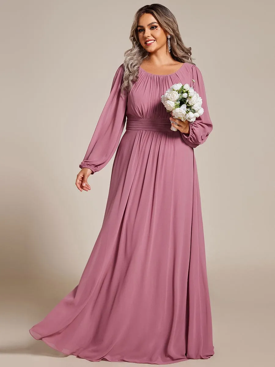 Plus Size See-Through Puff Sleeve Chiffon Mother Dress