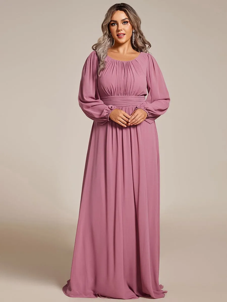 Plus Size See-Through Puff Sleeve Chiffon Mother Dress