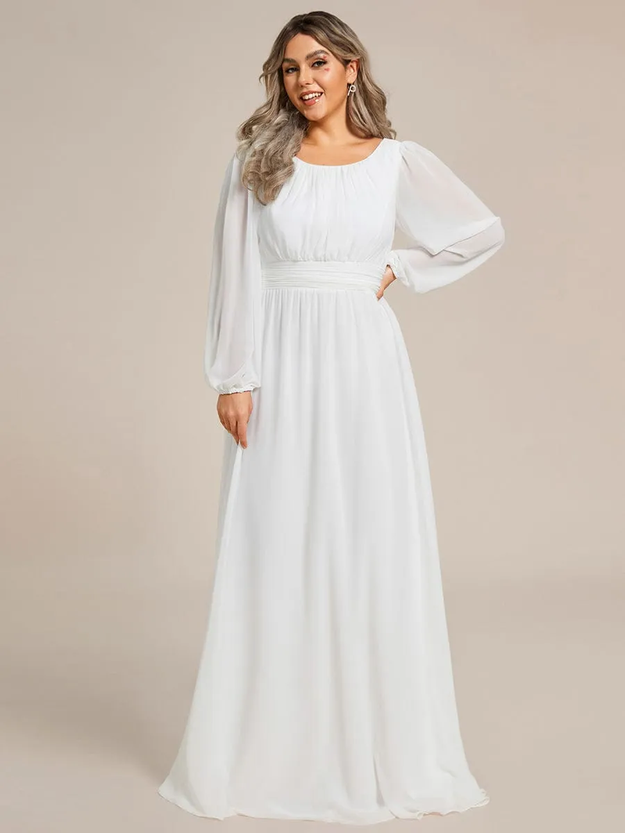 Plus Size See-Through Puff Sleeve Chiffon Mother Dress