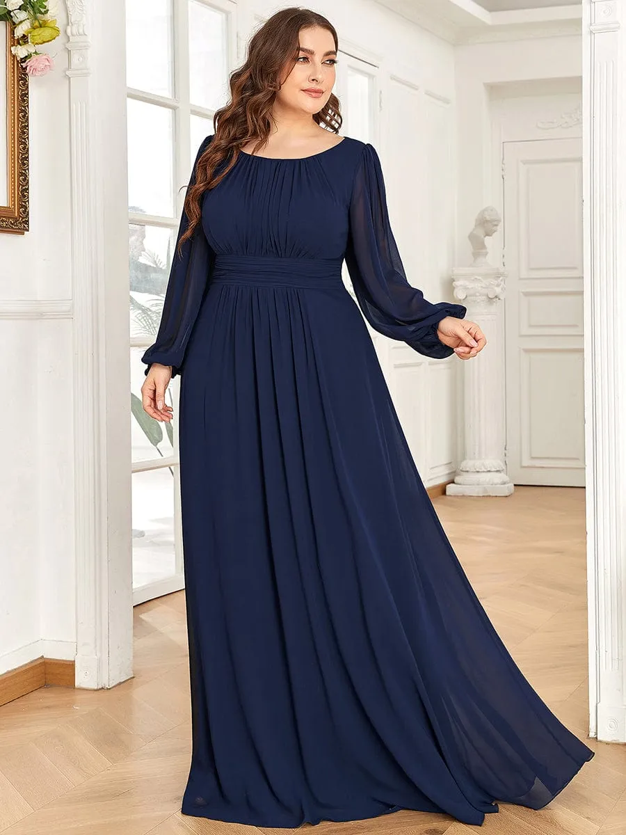 Plus Size See-Through Puff Sleeve Chiffon Mother Dress