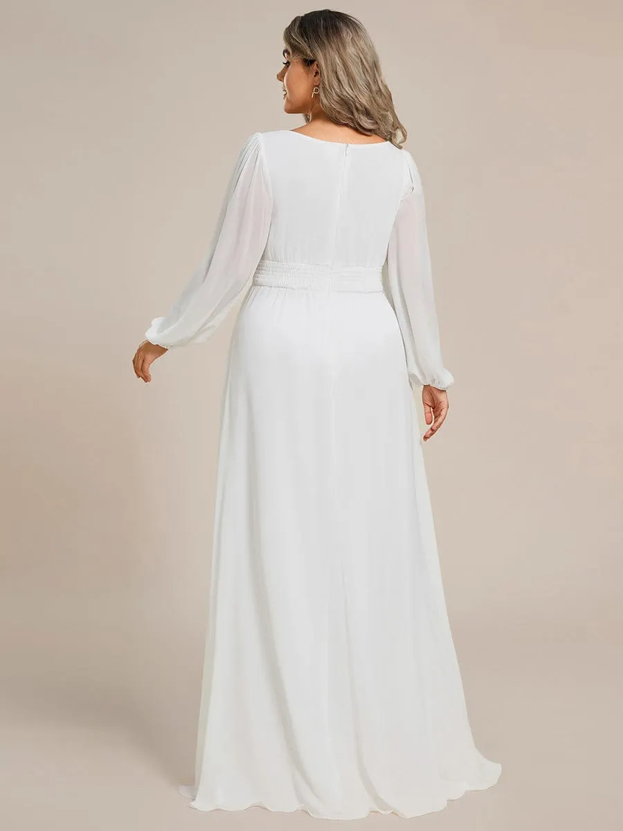 Plus Size See-Through Puff Sleeve Chiffon Mother Dress