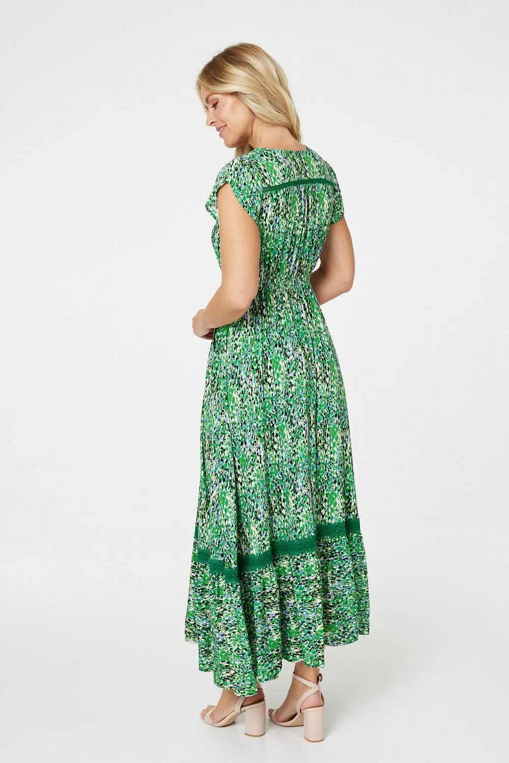 Printed Lace Detail Maxi Dress