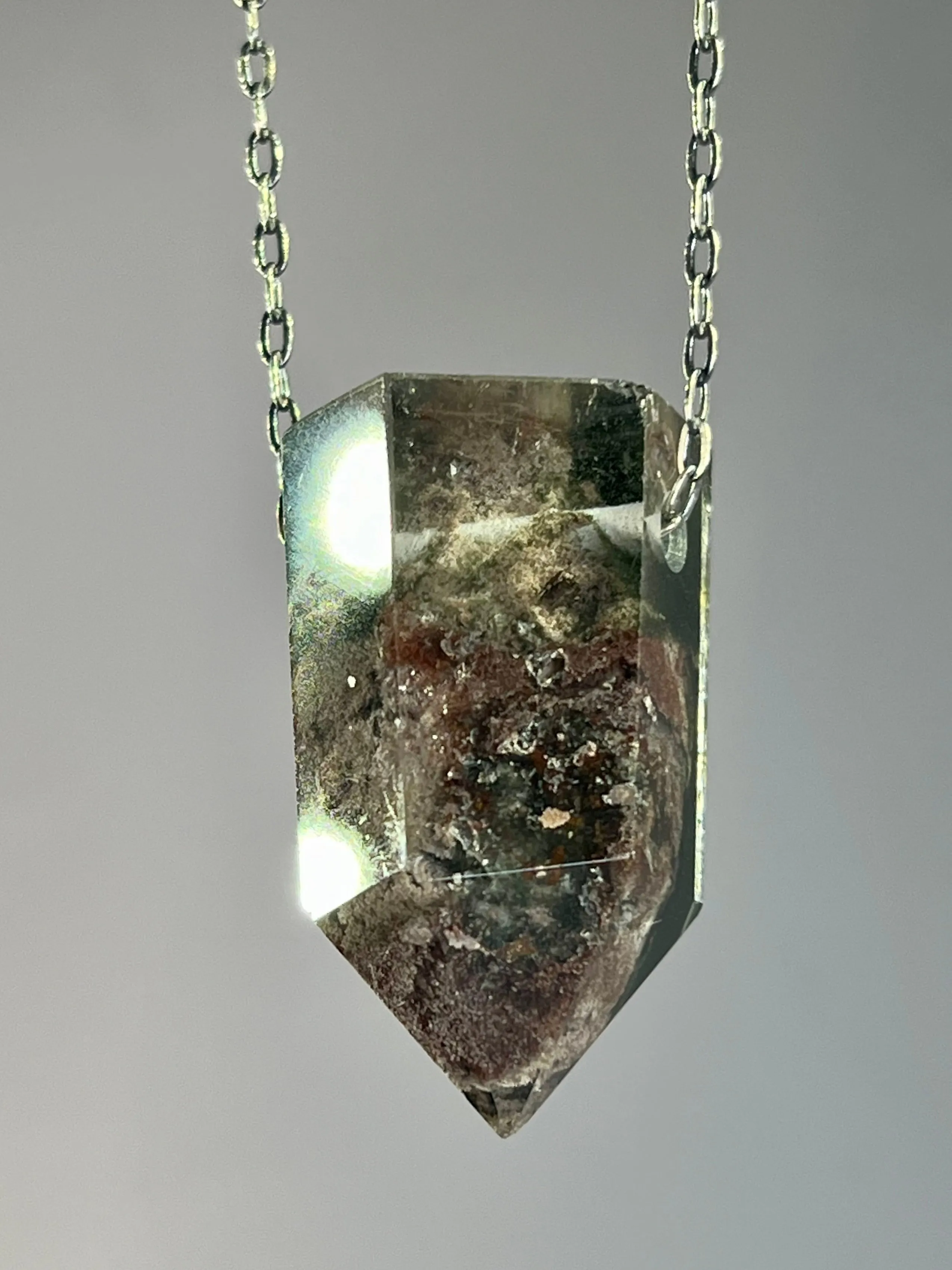 Quartz Crystal with Amphibole and Chlorite Inclusions Necklace