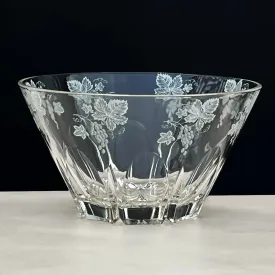 RARE Lead Crystal Round Serving Bowl by JAVIT - Etched Grapes, Leaves