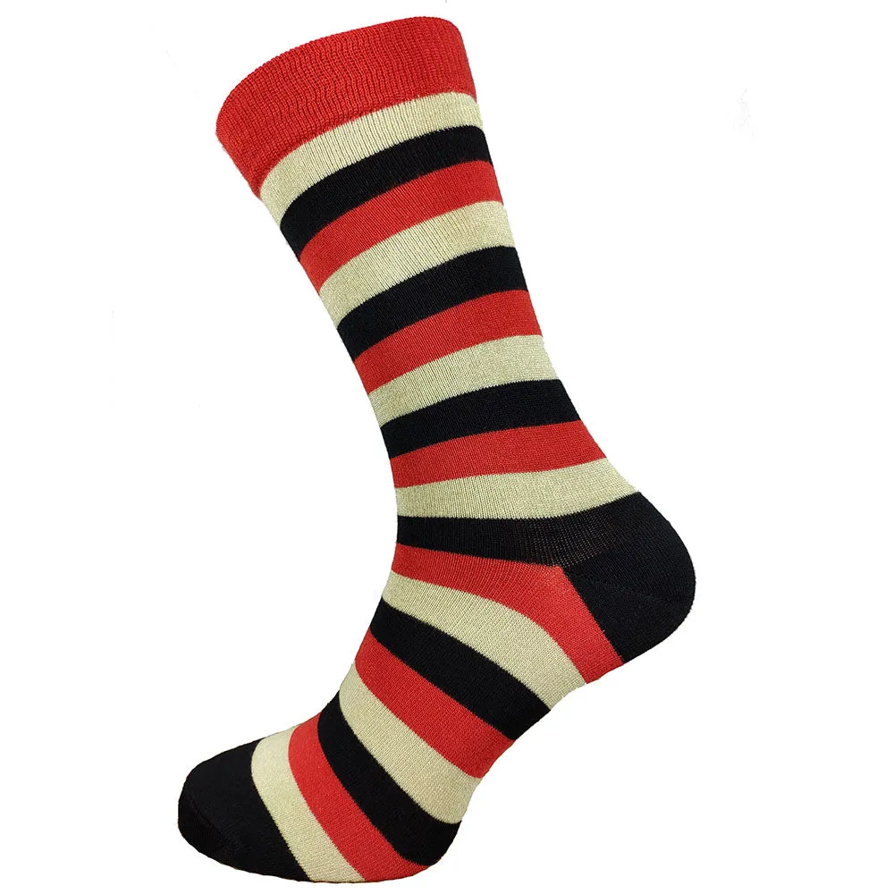 Red, Black and Cream Stripe Bamboo Socks