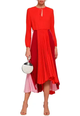 Red Reona Pleated Crepe Midi Dress