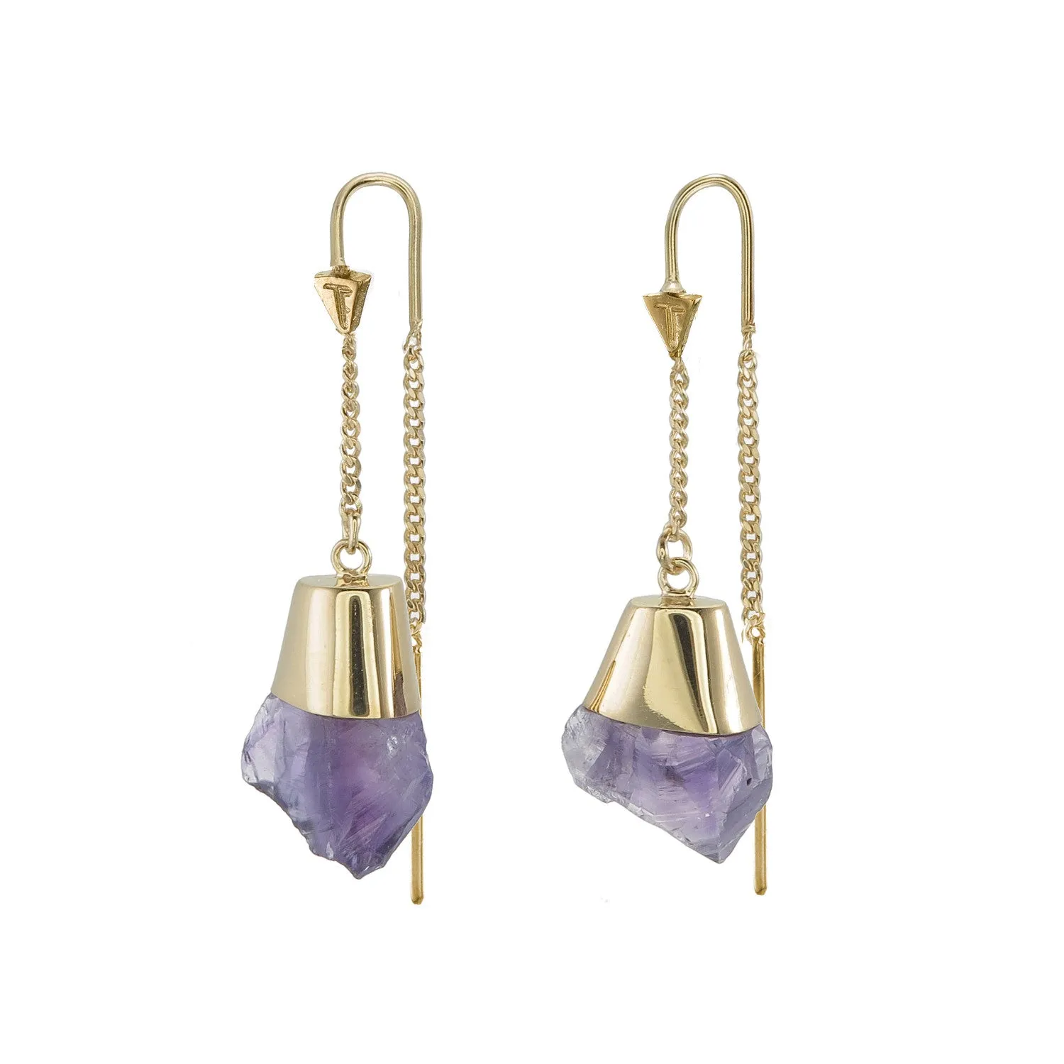 ROUGH AMETHYST CRYSTAL PULL THROUGH EARRINGS - GOLD