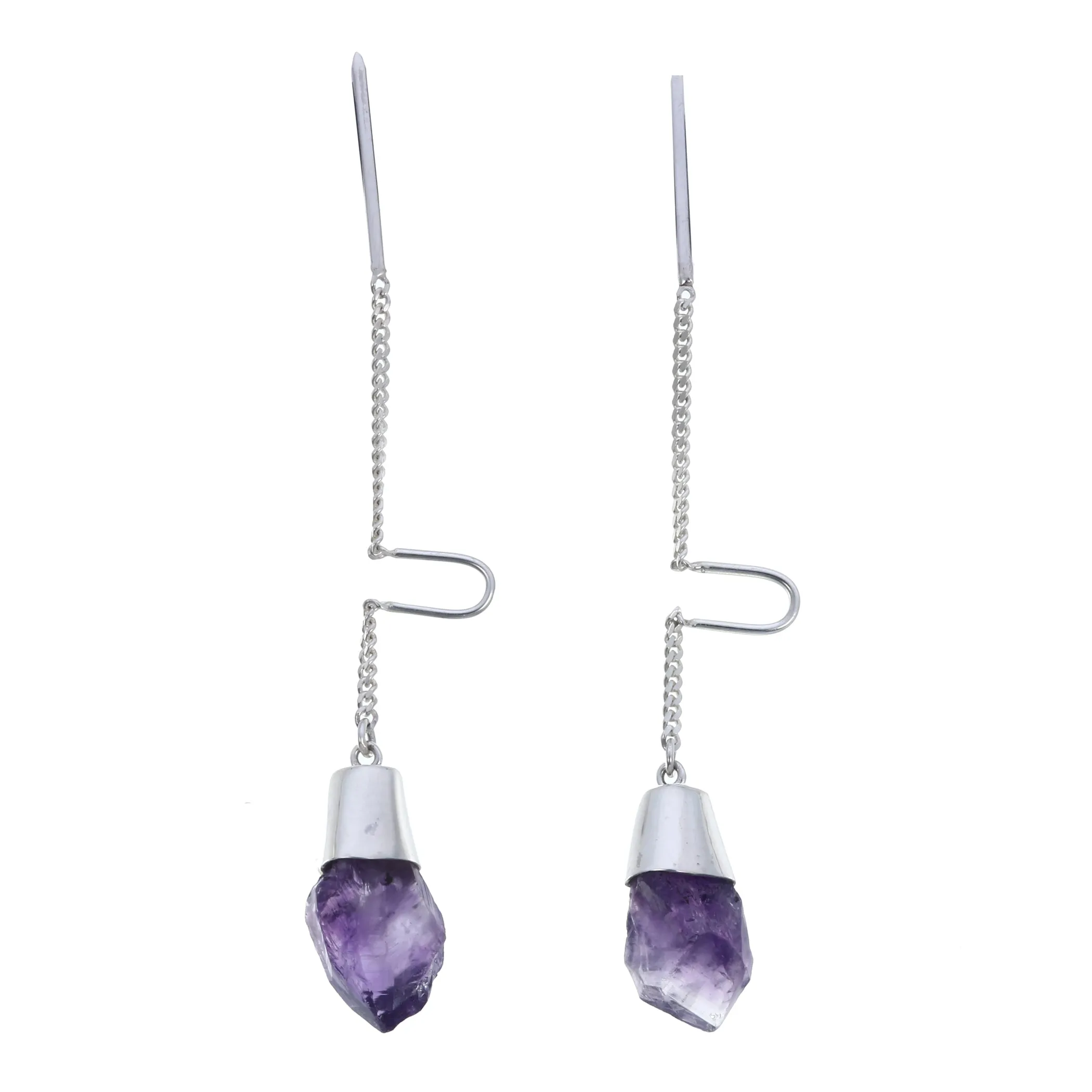 ROUGH AMETHYST CRYSTAL PULL THROUGH EARRINGS - SILVER