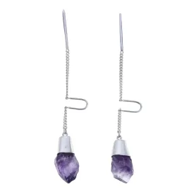 ROUGH AMETHYST CRYSTAL PULL THROUGH EARRINGS - SILVER