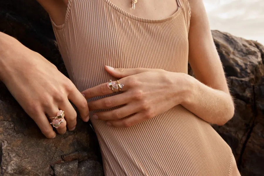 ROUGH GEM - SWIVEL RING - ROSE QUARTZ - SILVER