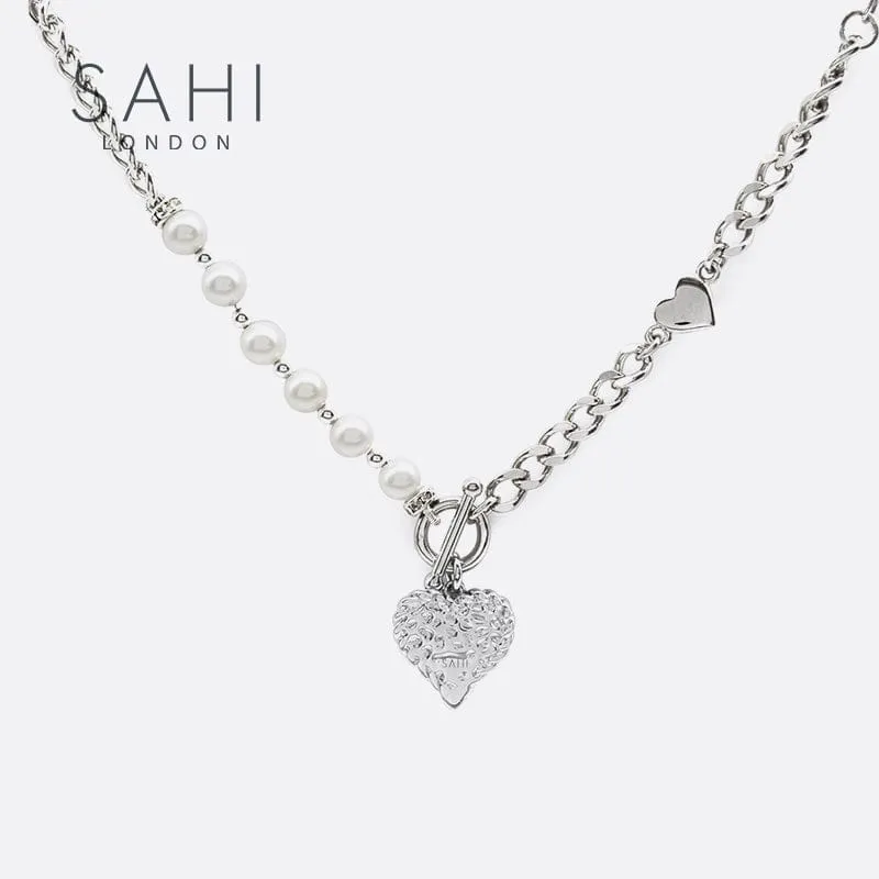 Sahi Heart Enameled Pearl Chain & Link Bracelet