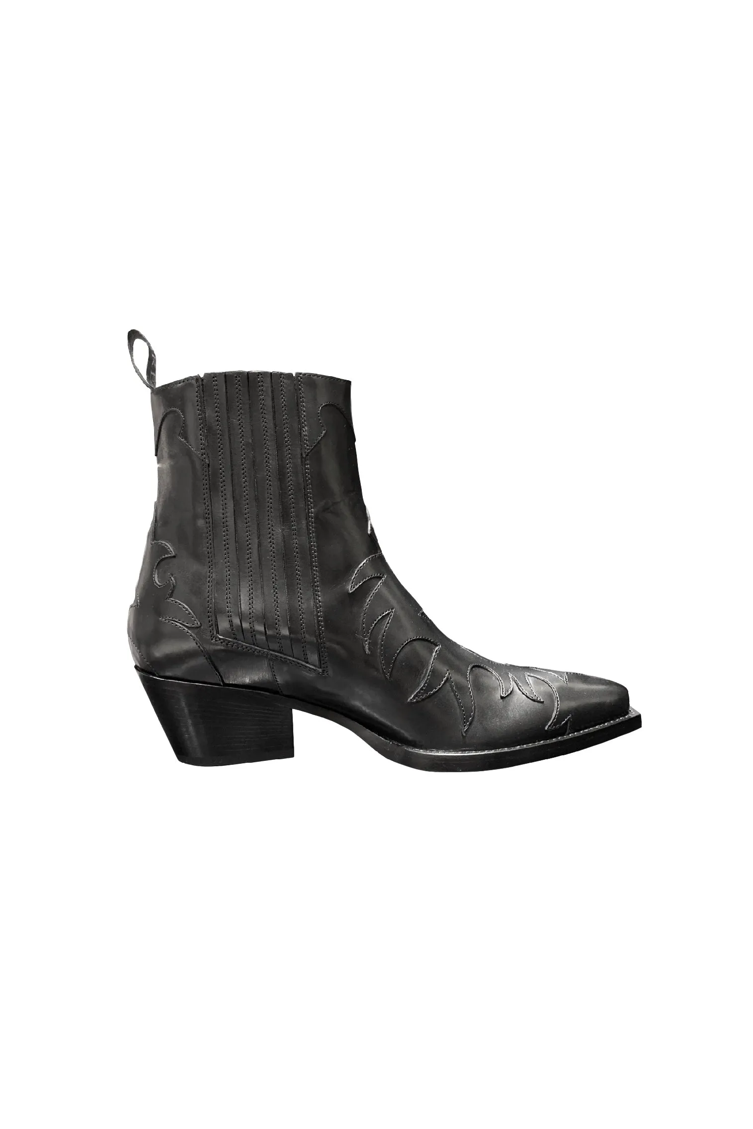 Sartore Western Applique Ankle Boot- Black Leather