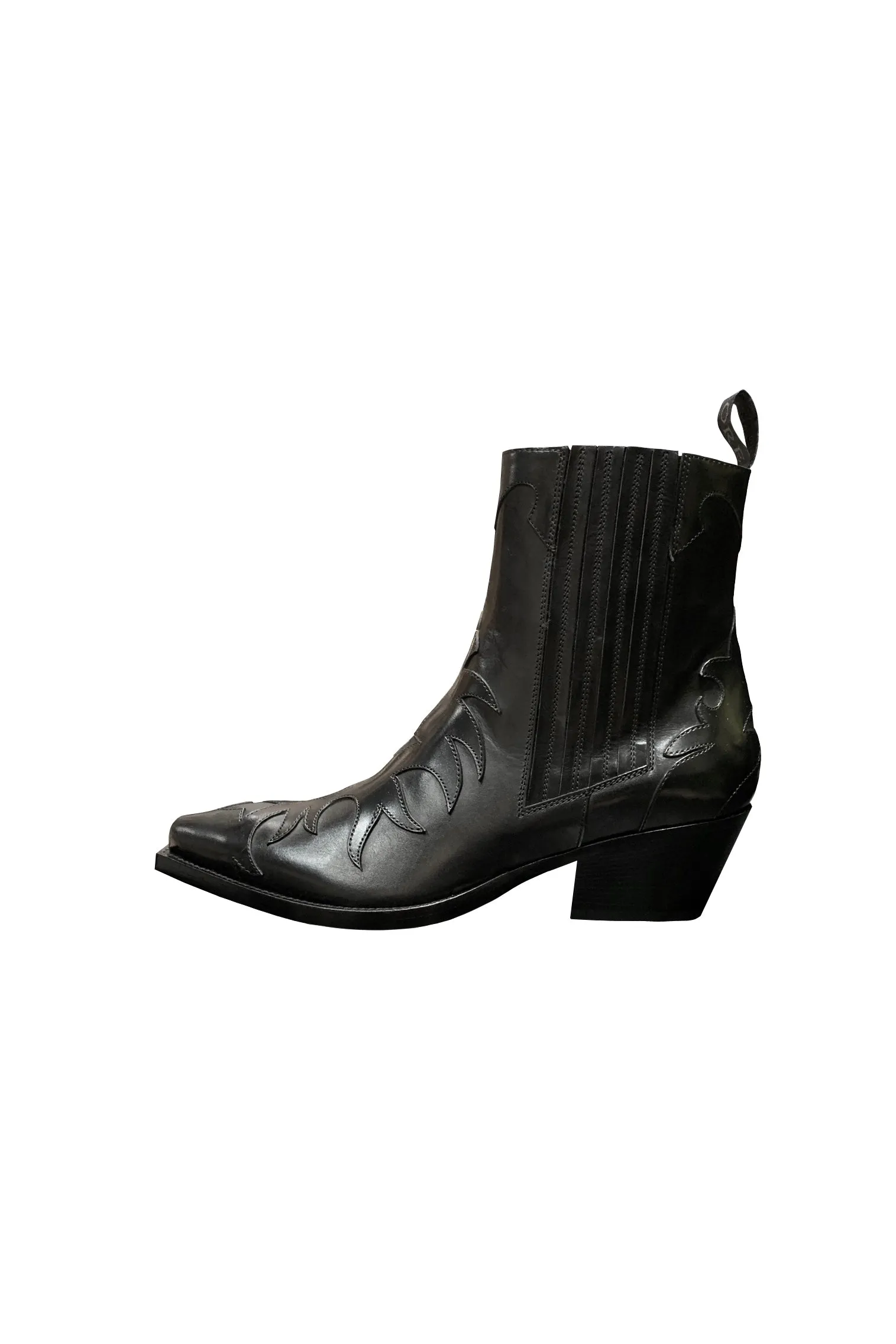 Sartore Western Applique Ankle Boot- Black Leather