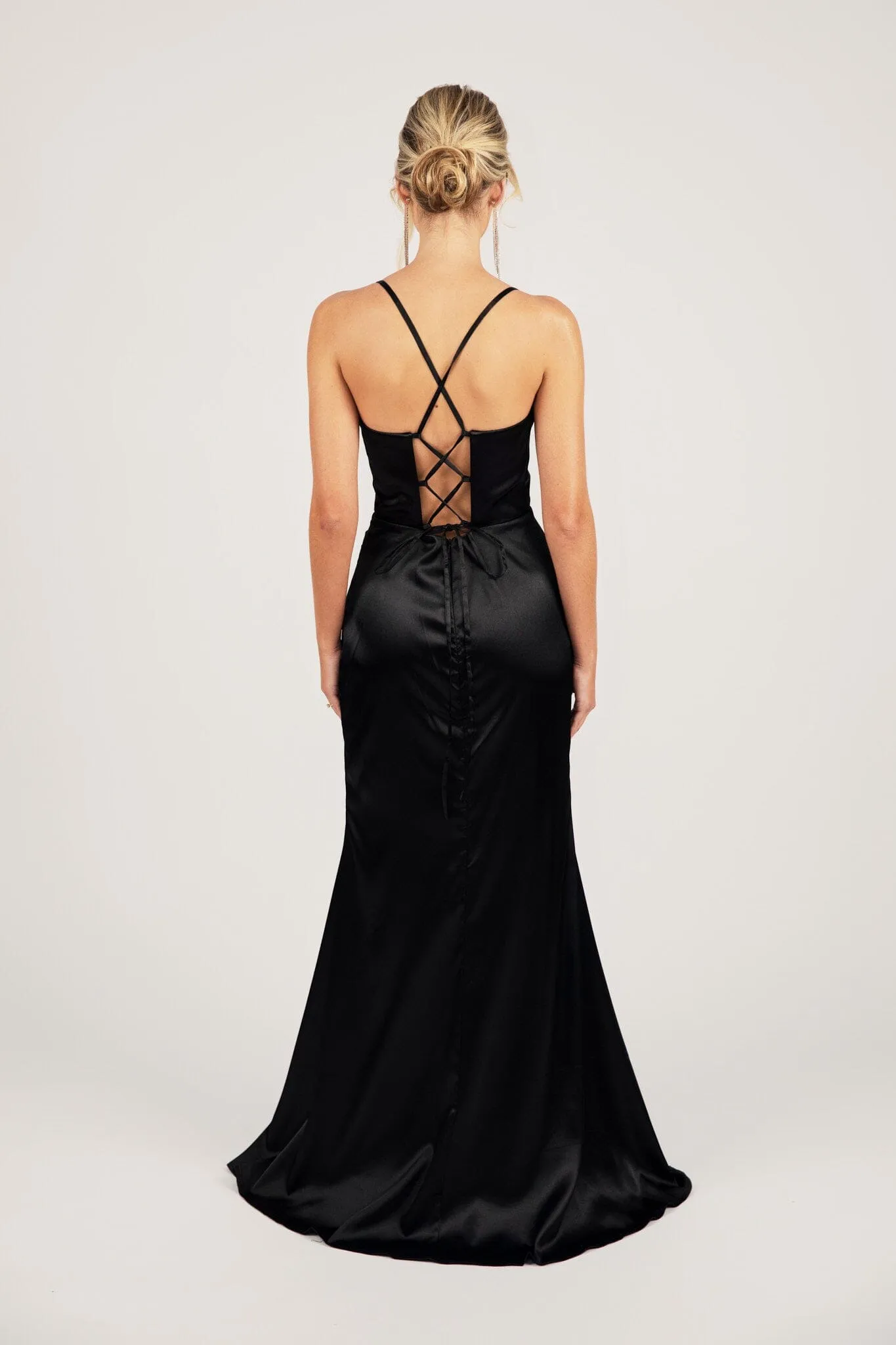 SHANTE Lace Up Back Corset Gown - Black