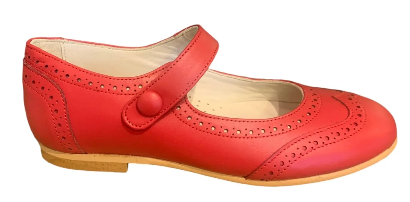 Shawn & Jeffery Red Leather Wingtip Button Mary Jane