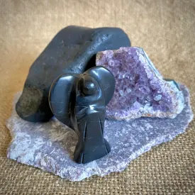 Shungite Angel on Lepidolite Slab, River Tumbled Shungite, Amethyst