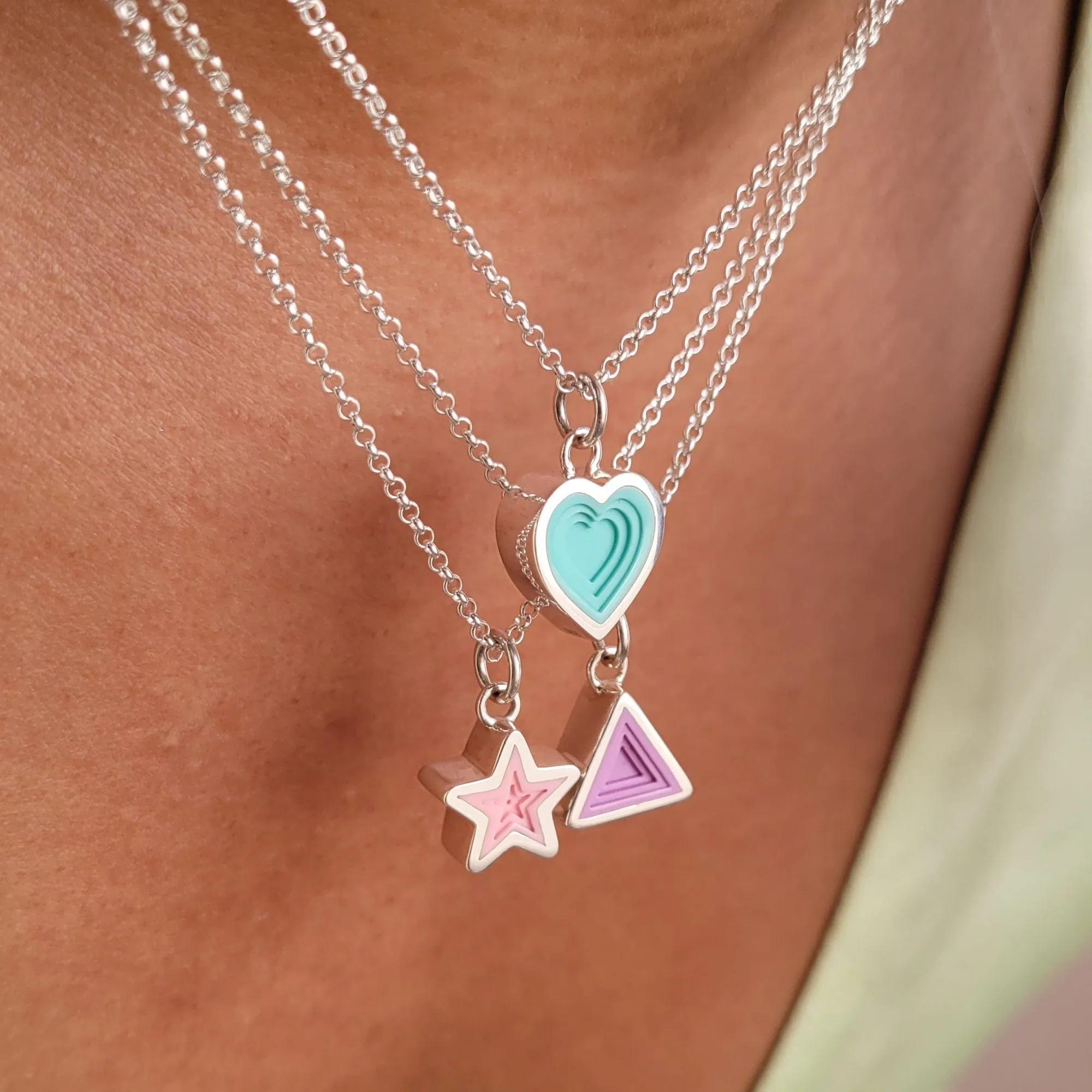 Silver Geometric Turquoise Heart Charm Necklace