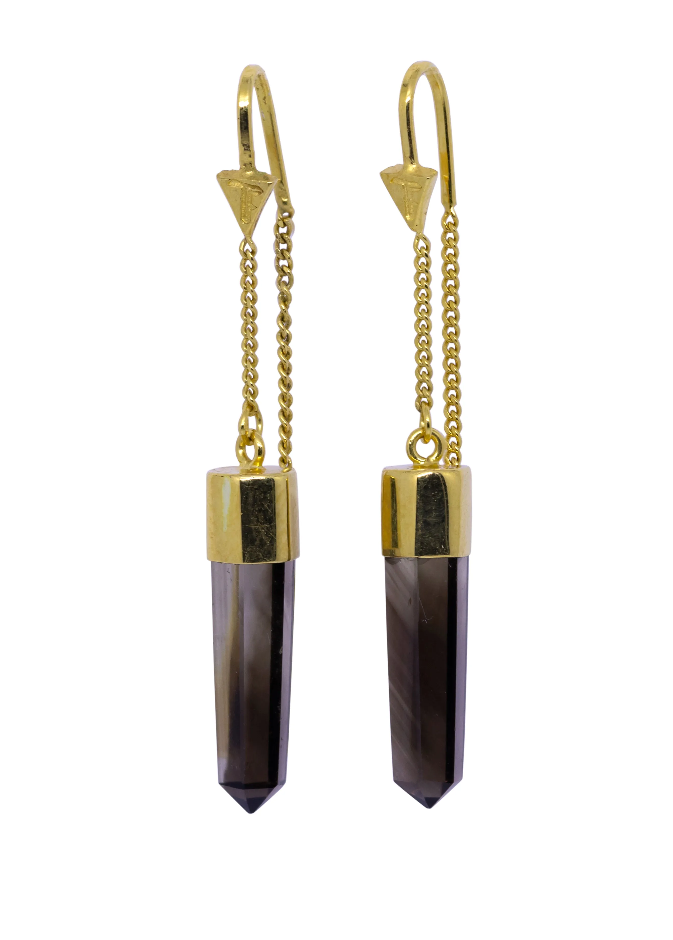 SMOKY QUARTZ POINT PULL THROUGH EARRINGS - GOLD