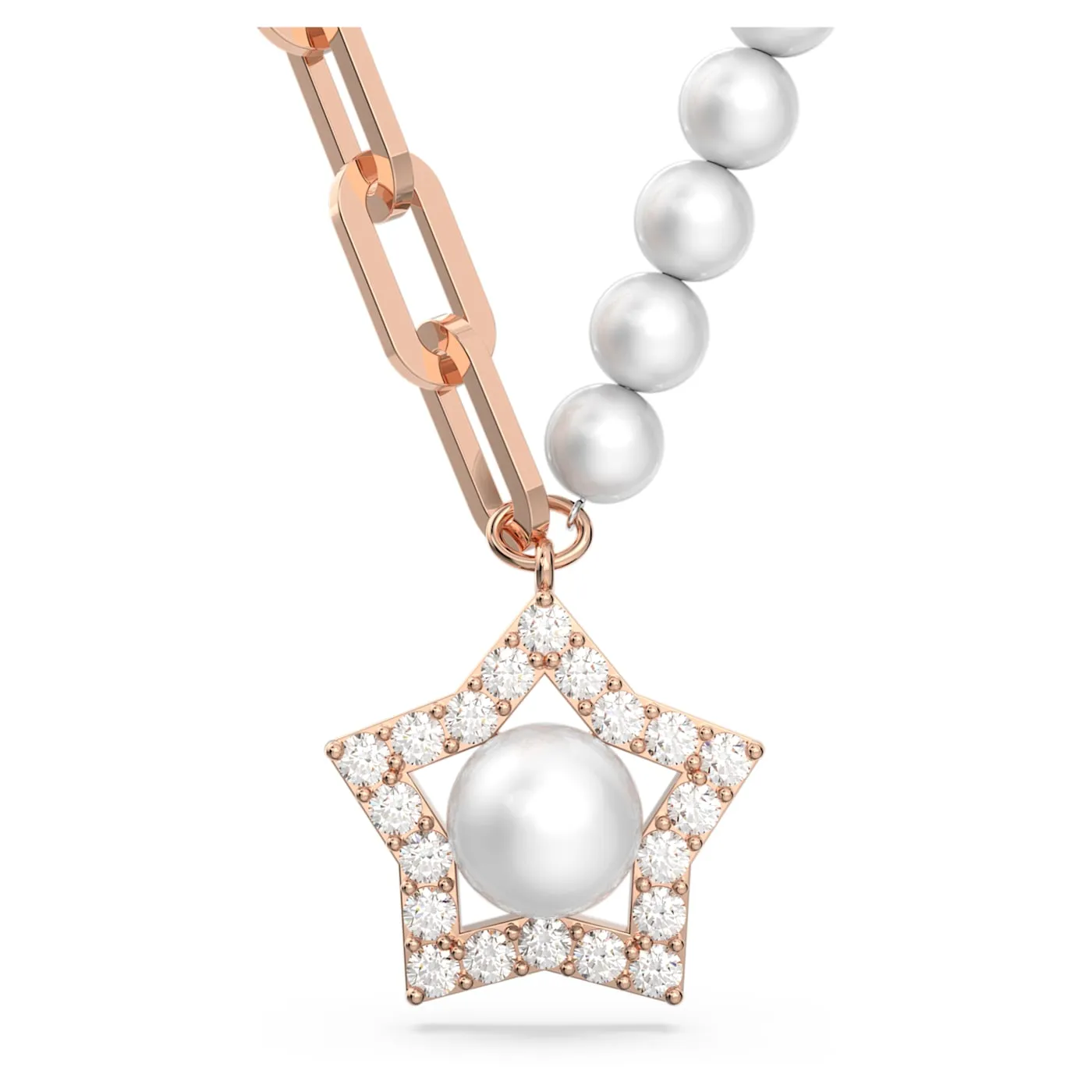 STELLA PENDANT, PEARL, STAR, WHITE, ROSE TONE PLATED