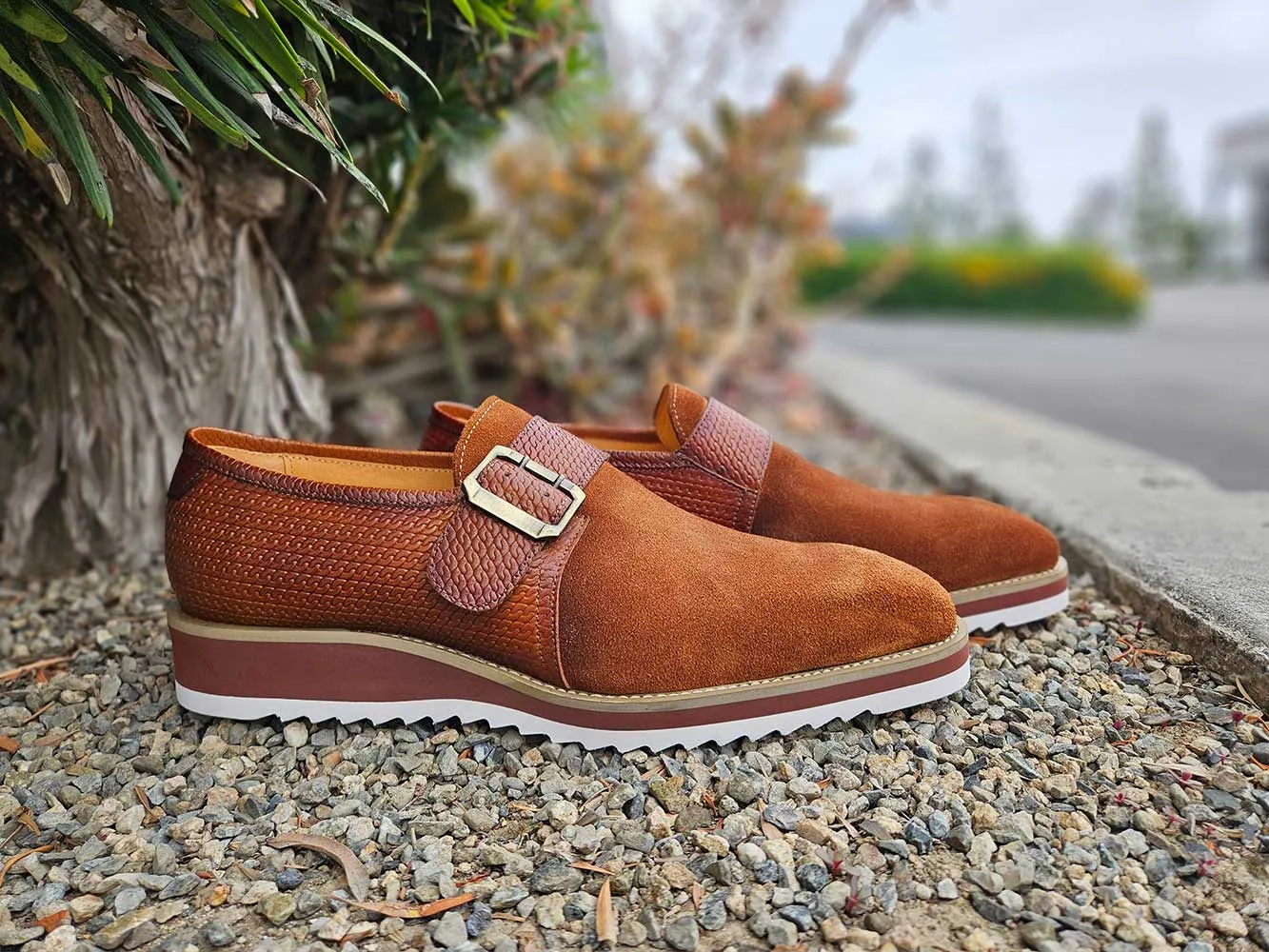 Suede Buckle Monk Strap Shoe