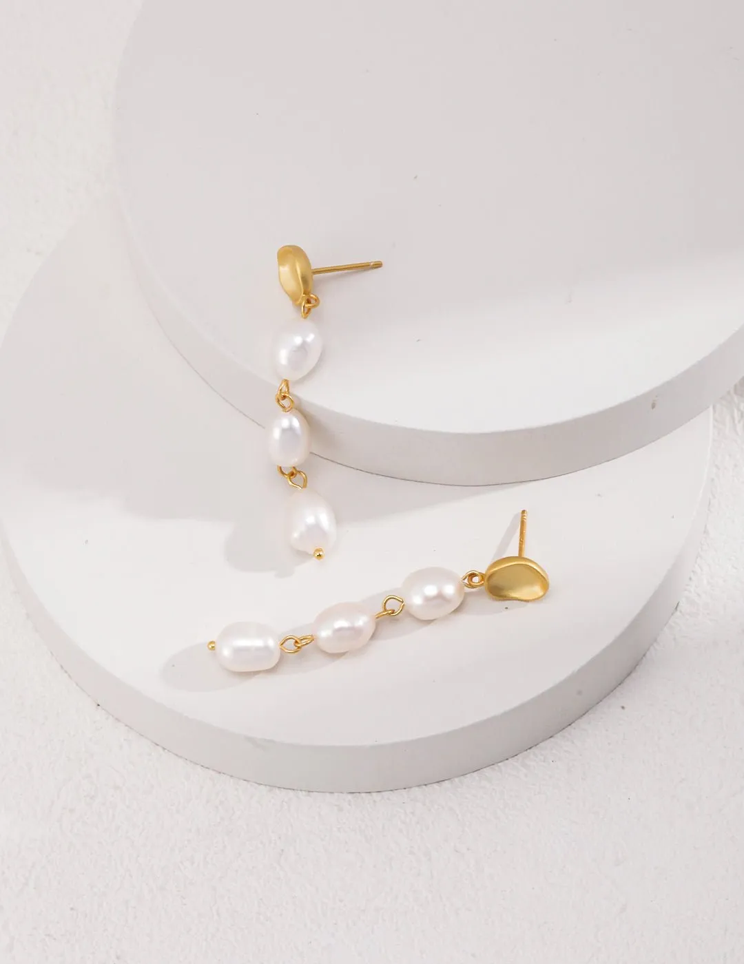 Three Special-shaped Baroque Pearls Long Earrings