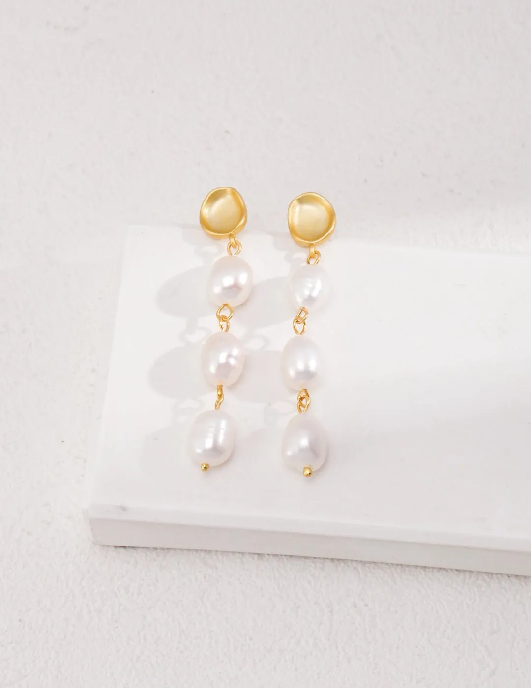 Three Special-shaped Baroque Pearls Long Earrings