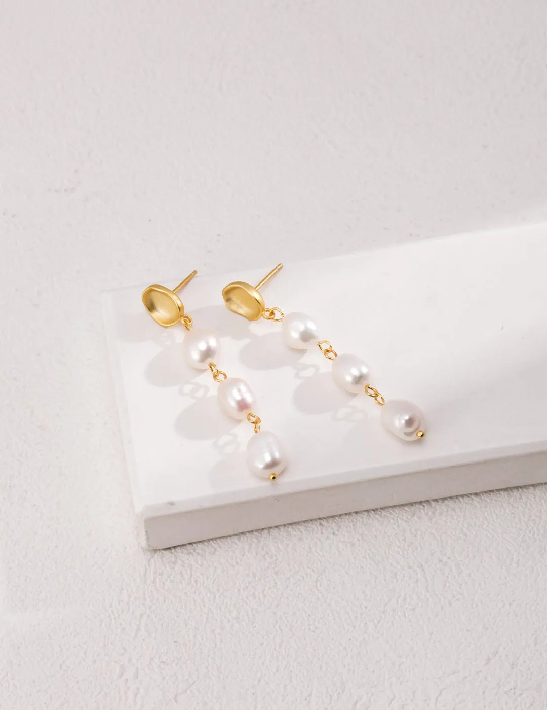 Three Special-shaped Baroque Pearls Long Earrings