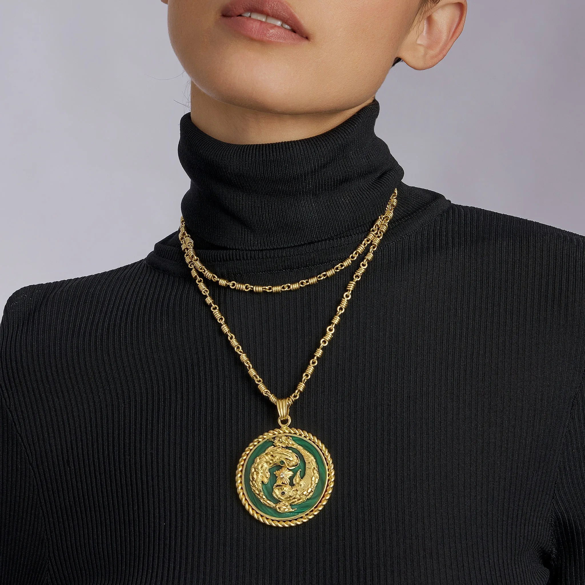 Van Cleef & Arpels Malachite and Diamond Pisces Zodiac Pendant