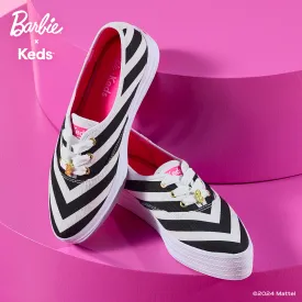 Women's Barbie Point Striped Textured Canvas Sneaker Black/White (WF68063)