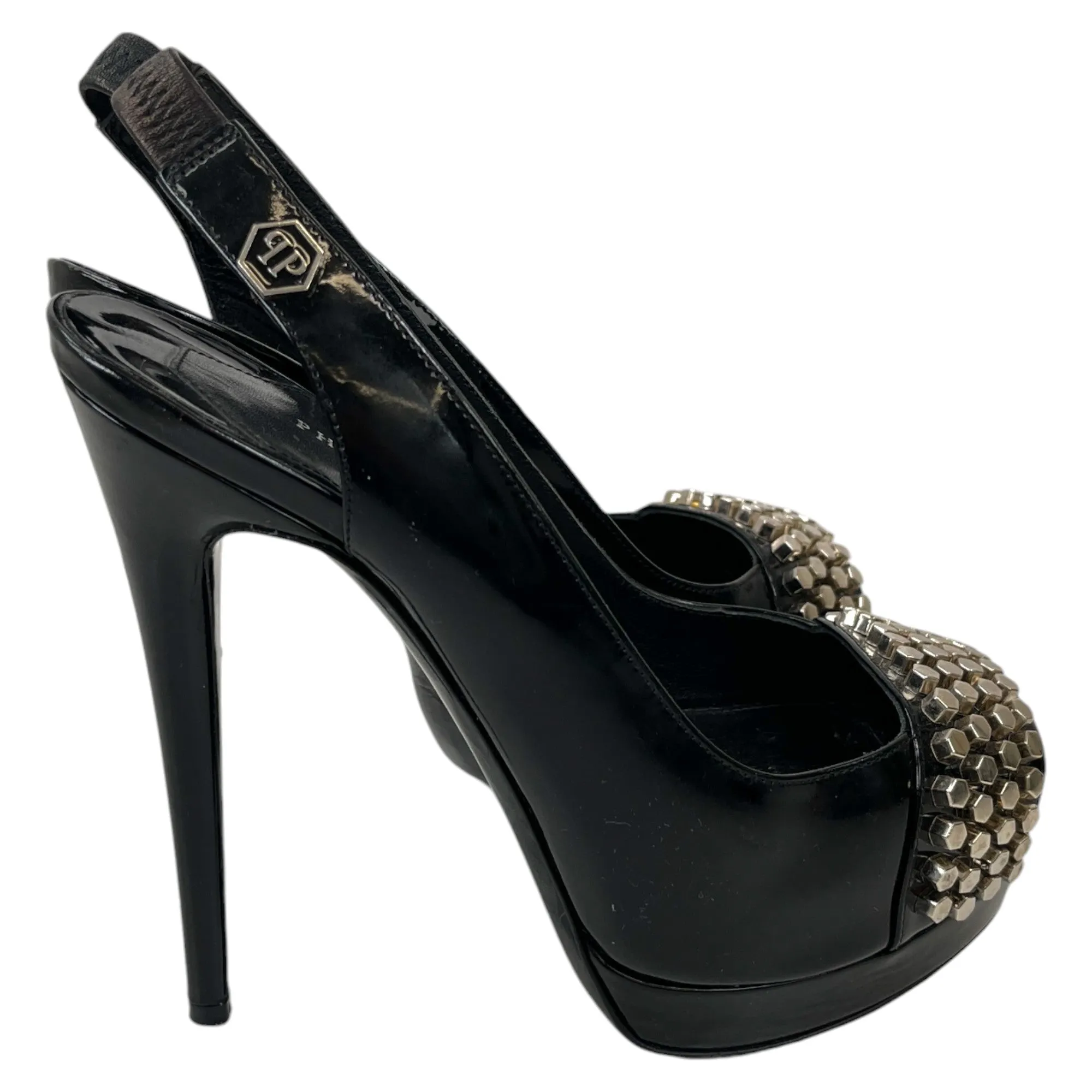 Women's Peep Toe Stud Heels Black Size EU 37 / UK 4